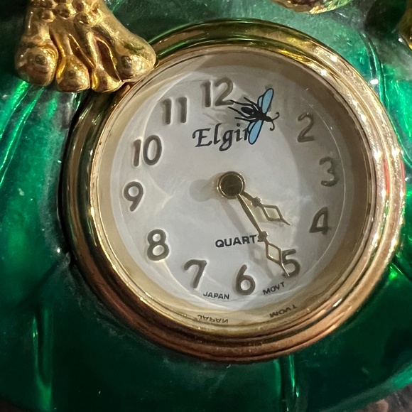Vintage Gold Tone Frog on Lily Pad with Clock - Picture 7 of 9